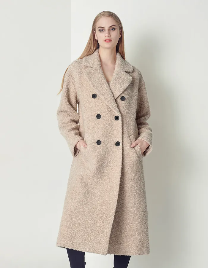 MARYLING Jacket and Coat Beige Large Lapel Long Cocoon Type Dropped Shoulder Coat White 8211 Women MARYLING Jacket and Coat Beige Large Lapel Long Cocoon Type Dropped Shoulder Coat White 8211 Women