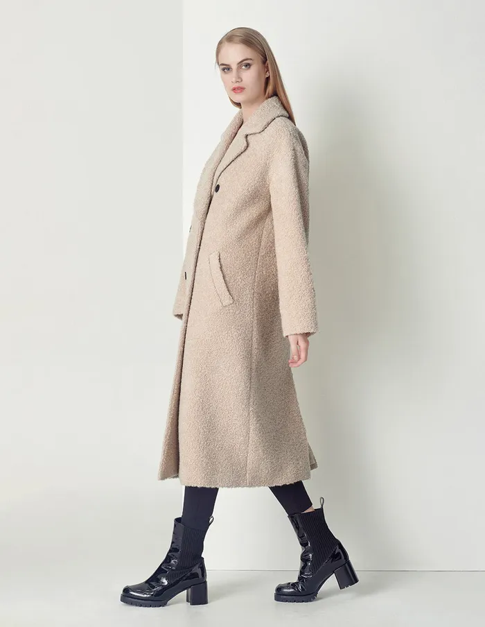 MARYLING Jacket and Coat Beige Large Lapel Long Cocoon Type Dropped Shoulder Coat White 8211 Women MARYLING Jacket and Coat Beige Large Lapel Long Cocoon Type Dropped Shoulder Coat White 8211 Women