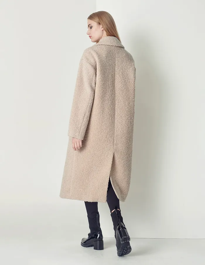 MARYLING Jacket and Coat Beige Large Lapel Long Cocoon Type Dropped Shoulder Coat White 8211 Women MARYLING Jacket and Coat Beige Large Lapel Long Cocoon Type Dropped Shoulder Coat White 8211 Women