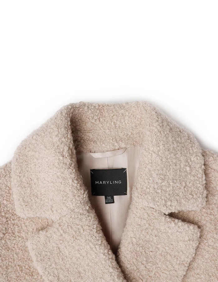 MARYLING Jacket and Coat Beige Large Lapel Long Cocoon Type Dropped Shoulder Coat White 8211 Women MARYLING Jacket and Coat Beige Large Lapel Long Cocoon Type Dropped Shoulder Coat White 8211 Women