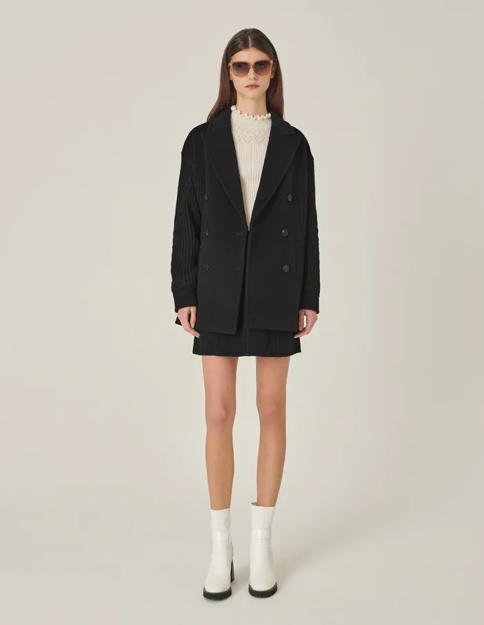 MARYLING Jacket and Coat Black Peak Lapel DoubleBreasted WoolenSleeve Coat Black 8211 Women MARYLING Jacket and Coat Black Peak Lapel DoubleBreasted WoolenSleeve Coat Black 8211 Women