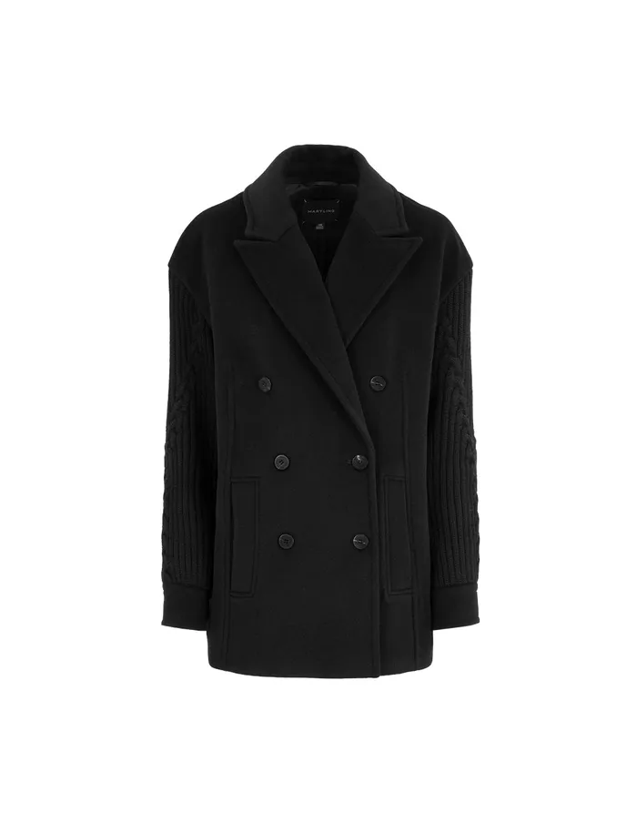 MARYLING Jacket and Coat Black Peak Lapel DoubleBreasted WoolenSleeve Coat Black 8211 Women MARYLING Jacket and Coat Black Peak Lapel DoubleBreasted WoolenSleeve Coat Black 8211 Women