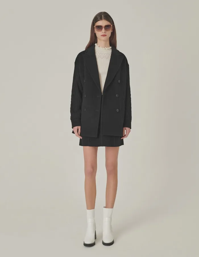 MARYLING Jacket and Coat Black Peak Lapel DoubleBreasted WoolenSleeve Coat Black 8211 Women MARYLING Jacket and Coat Black Peak Lapel DoubleBreasted WoolenSleeve Coat Black 8211 Women