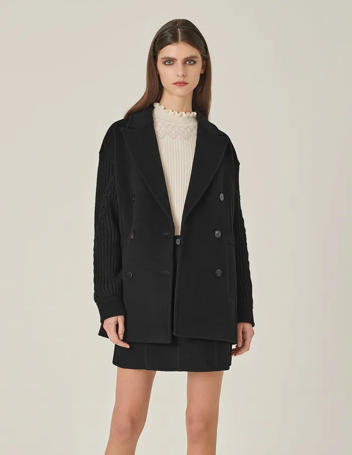 MARYLING Jacket and Coat Black Peak Lapel DoubleBreasted WoolenSleeve Coat Black 8211 Women MARYLING Jacket and Coat Black Peak Lapel DoubleBreasted WoolenSleeve Coat Black 8211 Women