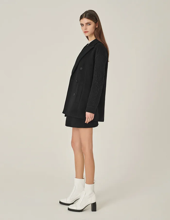 MARYLING Jacket and Coat Black Peak Lapel DoubleBreasted WoolenSleeve Coat Black 8211 Women MARYLING Jacket and Coat Black Peak Lapel DoubleBreasted WoolenSleeve Coat Black 8211 Women