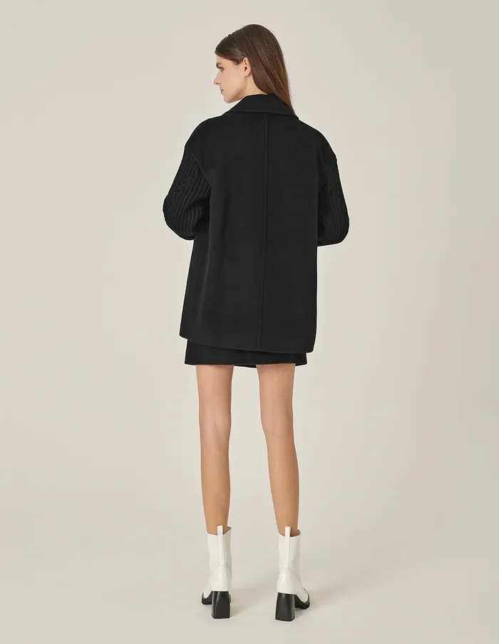 MARYLING Jacket and Coat Black Peak Lapel DoubleBreasted WoolenSleeve Coat Black 8211 Women MARYLING Jacket and Coat Black Peak Lapel DoubleBreasted WoolenSleeve Coat Black 8211 Women