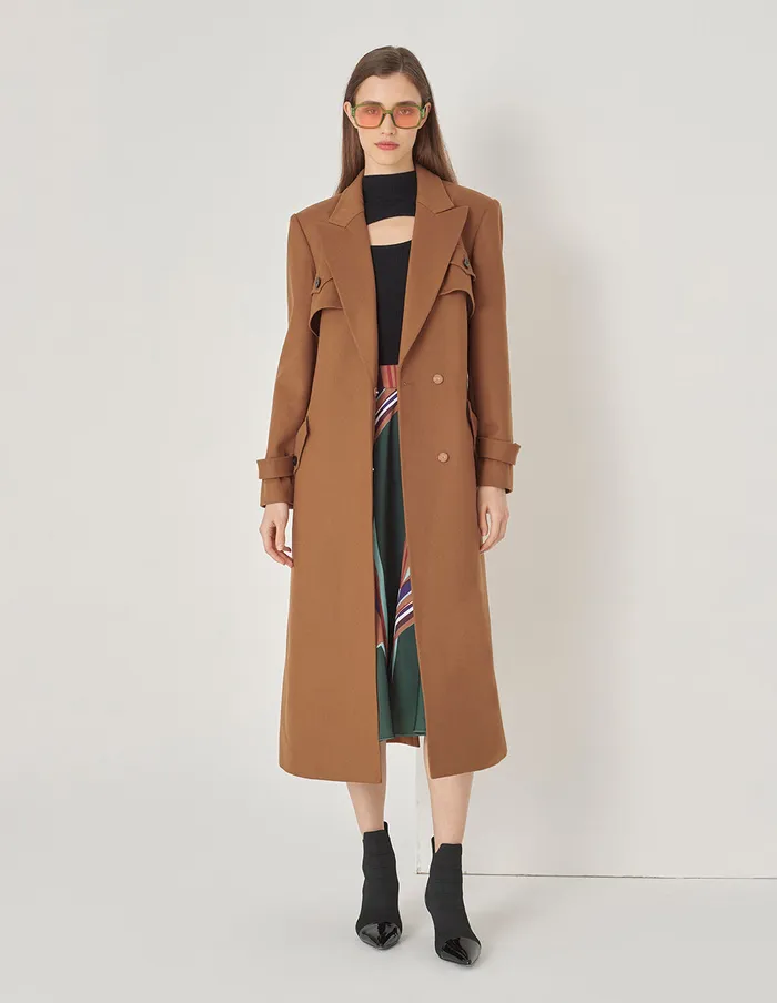 MARYLING Jacket and Coat Caramel Suit Collar Trench Coat Long Coat Umber 8211 Women MARYLING Jacket and Coat Caramel Suit Collar Trench Coat Long Coat Umber 8211 Women