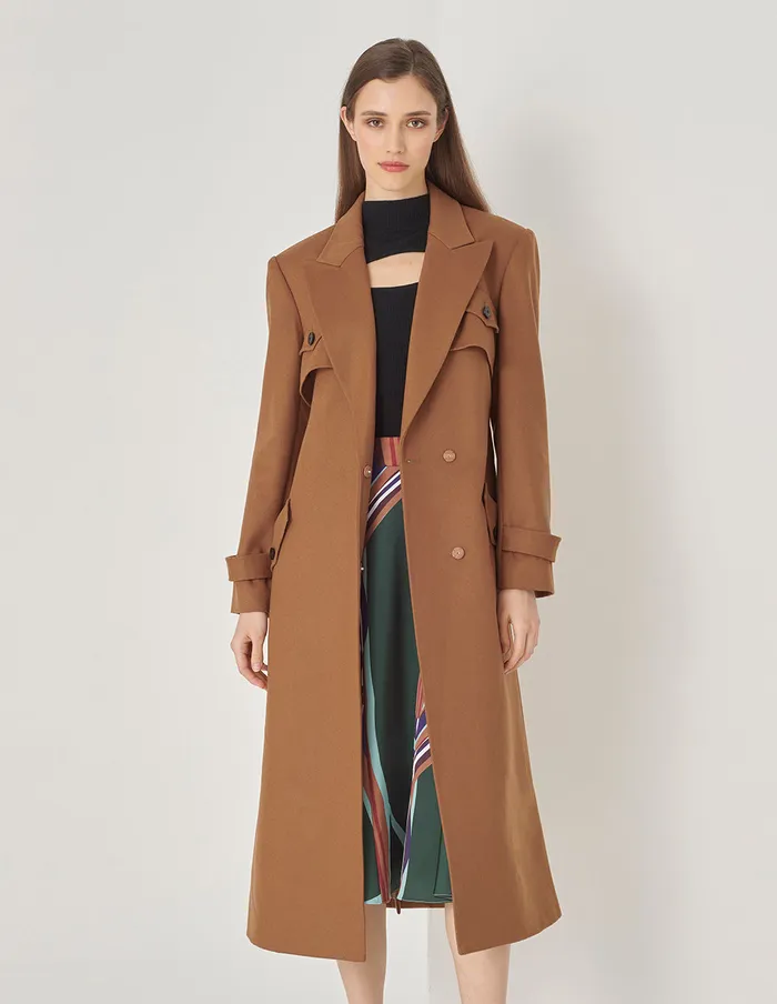 MARYLING Jacket and Coat Caramel Suit Collar Trench Coat Long Coat Umber 8211 Women MARYLING Jacket and Coat Caramel Suit Collar Trench Coat Long Coat Umber 8211 Women