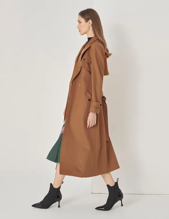 MARYLING Jacket and Coat Caramel Suit Collar Trench Coat Long Coat Umber 8211 Women MARYLING Jacket and Coat Caramel Suit Collar Trench Coat Long Coat Umber 8211 Women