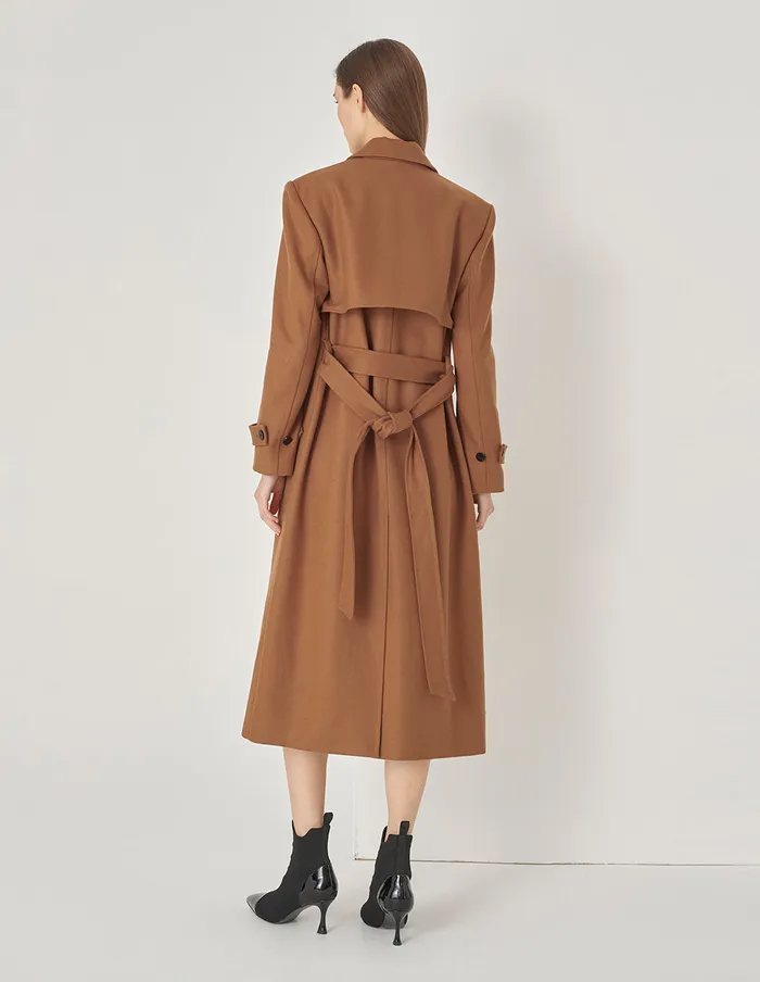 MARYLING Jacket and Coat Caramel Suit Collar Trench Coat Long Coat Umber 8211 Women MARYLING Jacket and Coat Caramel Suit Collar Trench Coat Long Coat Umber 8211 Women