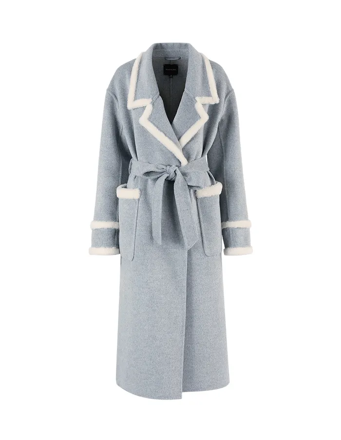 MARYLING Jacket and Coat CONTRAST FUR TRIM SPLICED WOOL COAT Light Gray 8211 Women MARYLING Jacket and Coat CONTRAST FUR TRIM SPLICED WOOL COAT Light Gray 8211 Women