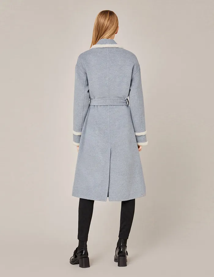 MARYLING Jacket and Coat CONTRAST FUR TRIM SPLICED WOOL COAT Light Gray 8211 Women MARYLING Jacket and Coat CONTRAST FUR TRIM SPLICED WOOL COAT Light Gray 8211 Women