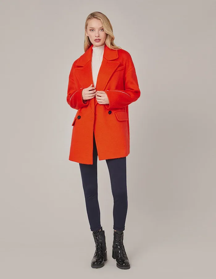 MARYLING Jacket and Coat DOUBLEBREASTED ZIPPER SLEEVE WOOL COAT Orange Red 8211 Women