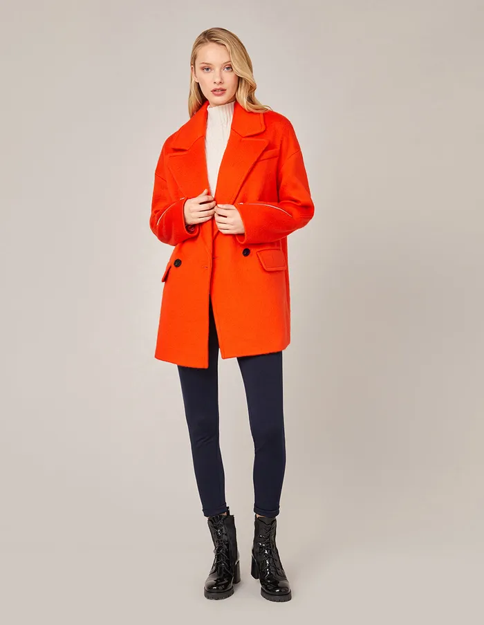 MARYLING Jacket and Coat DOUBLEBREASTED ZIPPER SLEEVE WOOL COAT Orange Red 8211 Women