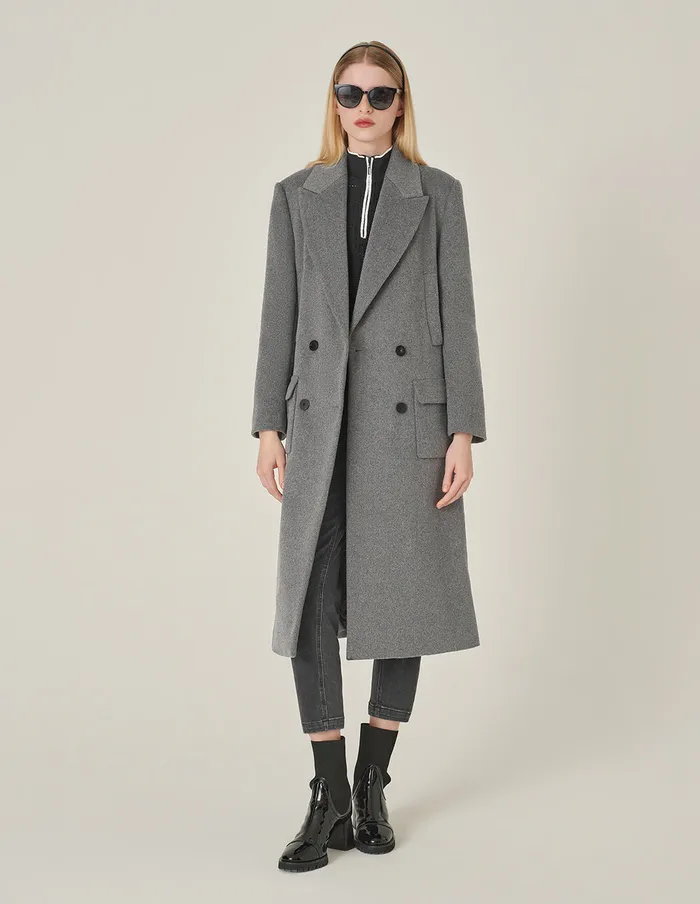 MARYLING Jacket and Coat Gray DoubleBreasted Lapel Long Coat Grey 8211 Women