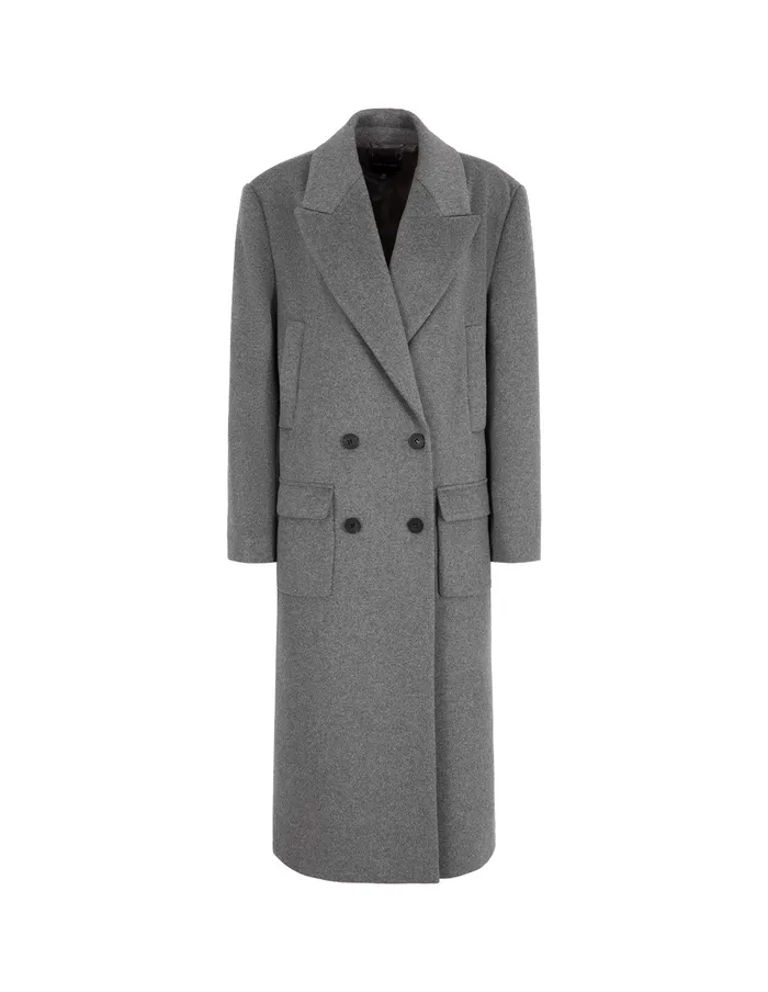 MARYLING Jacket and Coat Gray DoubleBreasted Lapel Long Coat Grey 8211 Women MARYLING Jacket and Coat Gray DoubleBreasted Lapel Long Coat Grey 8211 Women