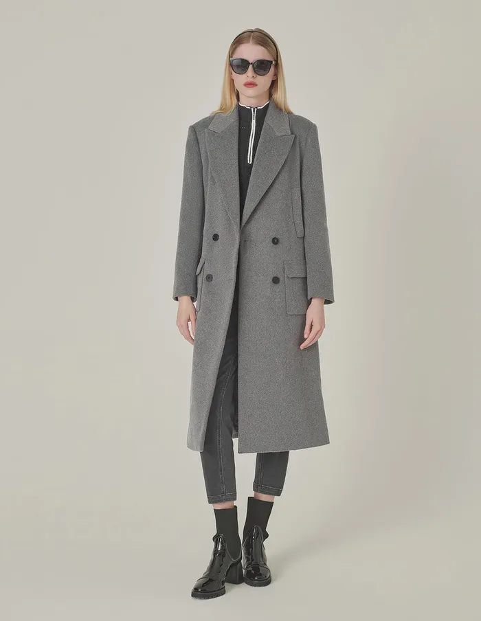 MARYLING Jacket and Coat Gray DoubleBreasted Lapel Long Coat Grey 8211 Women MARYLING Jacket and Coat Gray DoubleBreasted Lapel Long Coat Grey 8211 Women