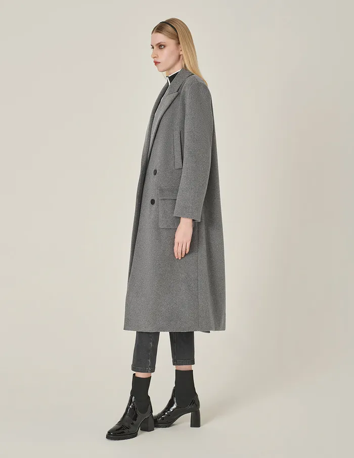 MARYLING Jacket and Coat Gray DoubleBreasted Lapel Long Coat Grey 8211 Women MARYLING Jacket and Coat Gray DoubleBreasted Lapel Long Coat Grey 8211 Women