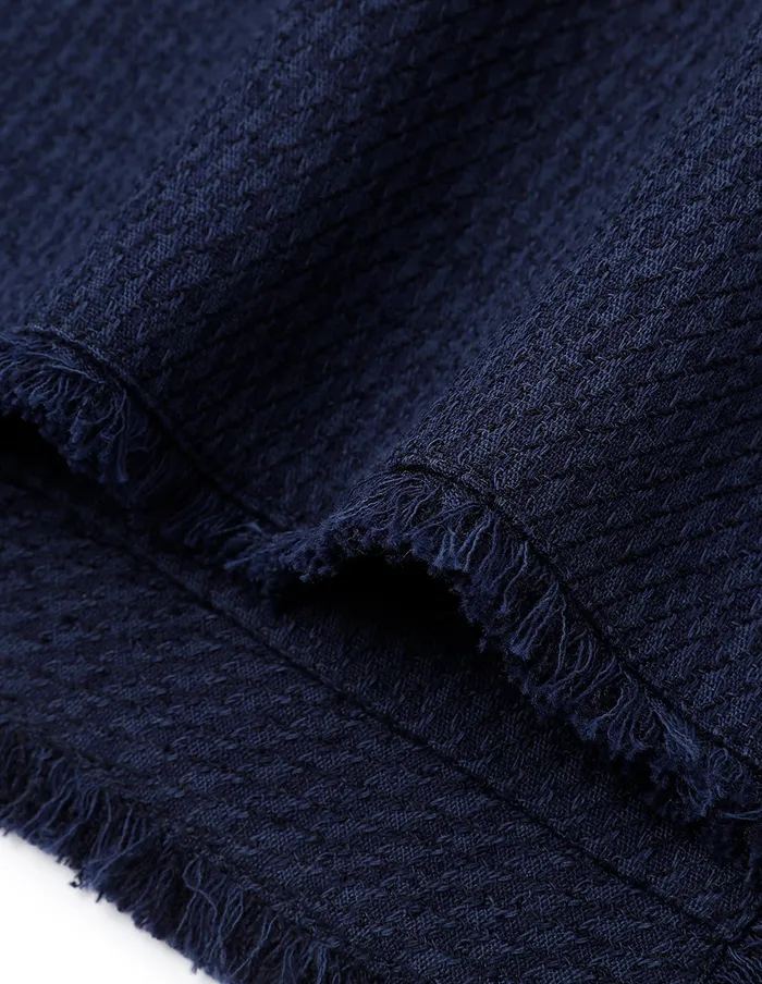 MARYLING Jacket and Coat Midnight Blue Collarless Short Tweed Jacket Blue 8211 Women MARYLING Jacket and Coat Midnight Blue Collarless Short Tweed Jacket Blue 8211 Women