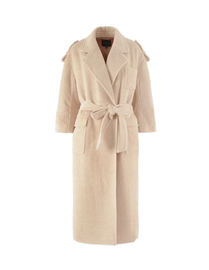 MARYLING Jacket and Coat NOTCH LAPEL BELTED OVERSIZE COAT Wheat 8211 Women MARYLING Jacket and Coat NOTCH LAPEL BELTED OVERSIZE COAT Wheat 8211 Women