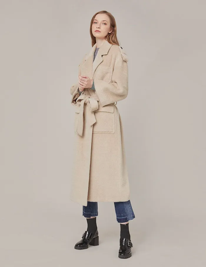 MARYLING Jacket and Coat NOTCH LAPEL BELTED OVERSIZE COAT Wheat 8211 Women MARYLING Jacket and Coat NOTCH LAPEL BELTED OVERSIZE COAT Wheat 8211 Women