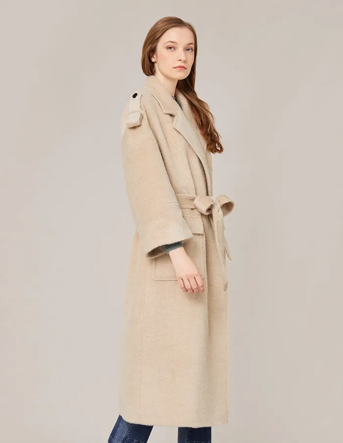 MARYLING Jacket and Coat NOTCH LAPEL BELTED OVERSIZE COAT Wheat 8211 Women MARYLING Jacket and Coat NOTCH LAPEL BELTED OVERSIZE COAT Wheat 8211 Women