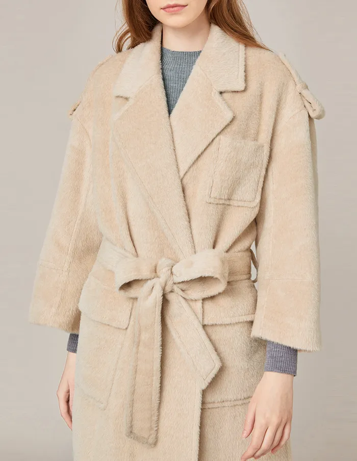 MARYLING Jacket and Coat NOTCH LAPEL BELTED OVERSIZE COAT Wheat 8211 Women MARYLING Jacket and Coat NOTCH LAPEL BELTED OVERSIZE COAT Wheat 8211 Women