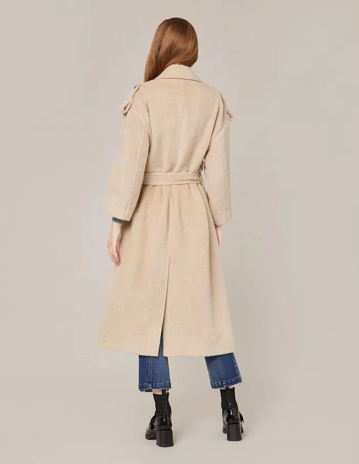 MARYLING Jacket and Coat NOTCH LAPEL BELTED OVERSIZE COAT Wheat 8211 Women MARYLING Jacket and Coat NOTCH LAPEL BELTED OVERSIZE COAT Wheat 8211 Women