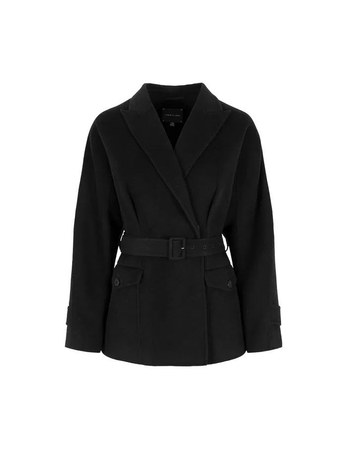 MARYLING Jacket and Coat Peak Lapels DoubleBreasted Waisted Blazer Black 8211 Women MARYLING Jacket and Coat Peak Lapels DoubleBreasted Waisted Blazer Black 8211 Women
