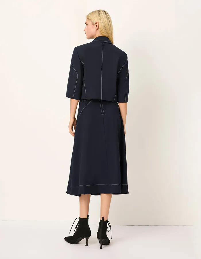MARYLING Jacket and Coat Peaked Lapel DoubleBreasted White Trim 34 Sleeve Jacket Blue Ashes 8211 Women MARYLING Jacket and Coat Peaked Lapel DoubleBreasted White Trim 34 Sleeve Jacket Blue Ashes 8211 Women