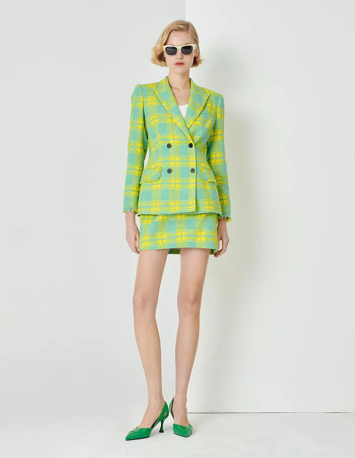 MARYLING Jacket and Coat Spring Yellow And Green Check Double Breasted Suit Mix 8211 Women MARYLING Jacket and Coat Spring Yellow And Green Check Double Breasted Suit Mix 8211 Women