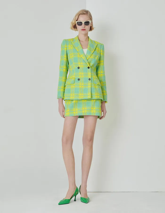 MARYLING Jacket and Coat Spring Yellow And Green Check Double Breasted Suit Mix 8211 Women MARYLING Jacket and Coat Spring Yellow And Green Check Double Breasted Suit Mix 8211 Women