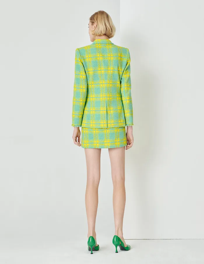 MARYLING Jacket and Coat Spring Yellow And Green Check Double Breasted Suit Mix 8211 Women MARYLING Jacket and Coat Spring Yellow And Green Check Double Breasted Suit Mix 8211 Women