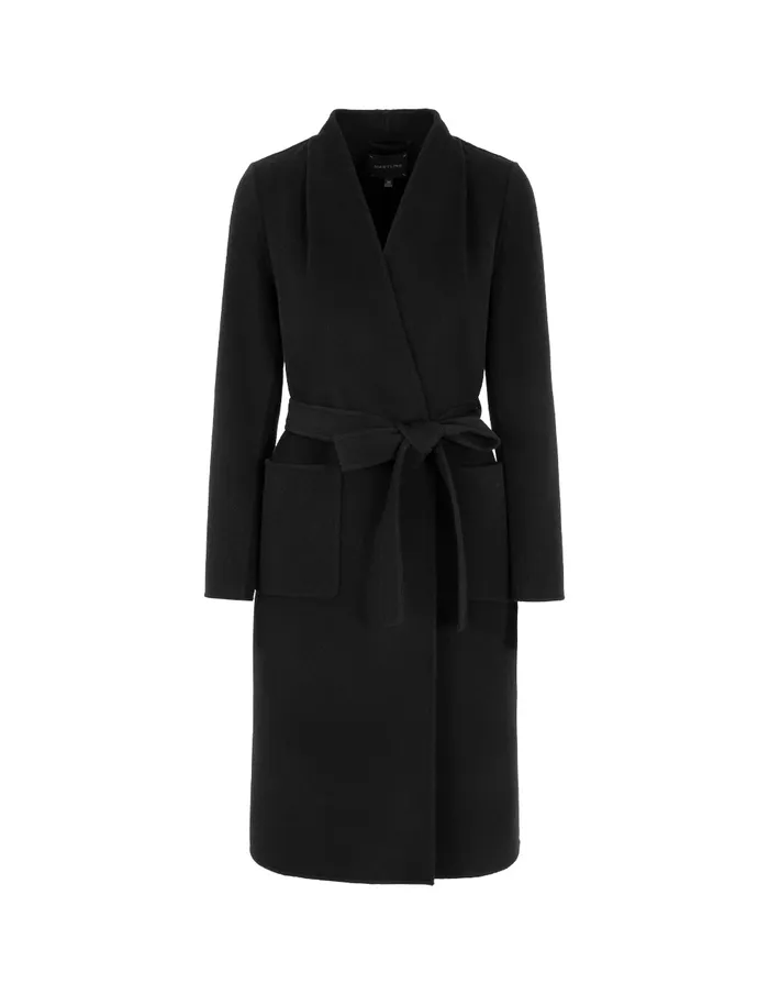 MARYLING Jacket and Coat VNeck DoubleSided Tweed MidLength Silk Wool Coat Black 8211 Women MARYLING Jacket and Coat VNeck DoubleSided Tweed MidLength Silk Wool Coat Black 8211 Women