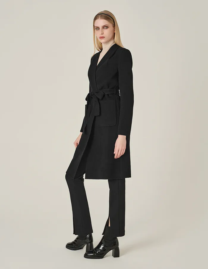 MARYLING Jacket and Coat VNeck DoubleSided Tweed MidLength Silk Wool Coat Black 8211 Women MARYLING Jacket and Coat VNeck DoubleSided Tweed MidLength Silk Wool Coat Black 8211 Women