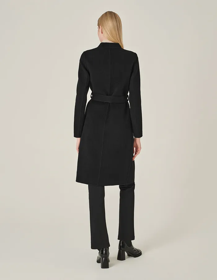 MARYLING Jacket and Coat VNeck DoubleSided Tweed MidLength Silk Wool Coat Black 8211 Women MARYLING Jacket and Coat VNeck DoubleSided Tweed MidLength Silk Wool Coat Black 8211 Women