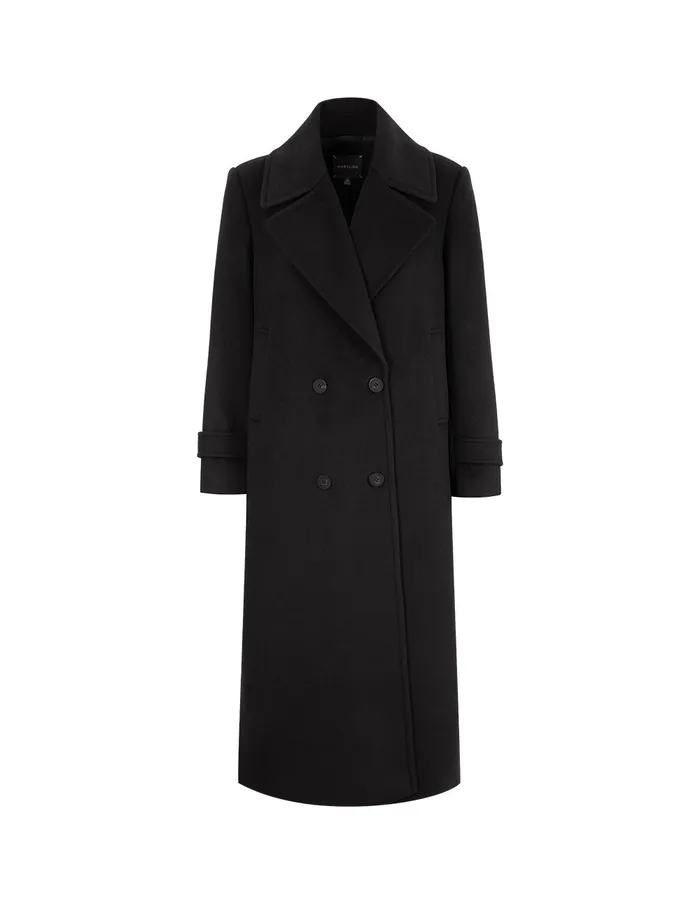 MARYLING Jacket and Coat WideShouldered DoubleBreasted Long Coat Black 8211 Women MARYLING Jacket and Coat WideShouldered DoubleBreasted Long Coat Black 8211 Women