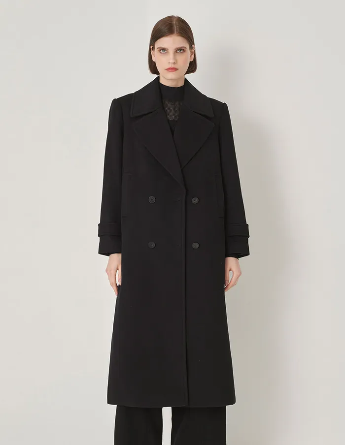 MARYLING Jacket and Coat WideShouldered DoubleBreasted Long Coat Black 8211 Women MARYLING Jacket and Coat WideShouldered DoubleBreasted Long Coat Black 8211 Women