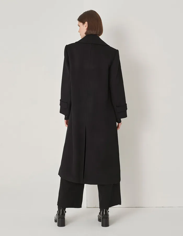 MARYLING Jacket and Coat WideShouldered DoubleBreasted Long Coat Black 8211 Women MARYLING Jacket and Coat WideShouldered DoubleBreasted Long Coat Black 8211 Women