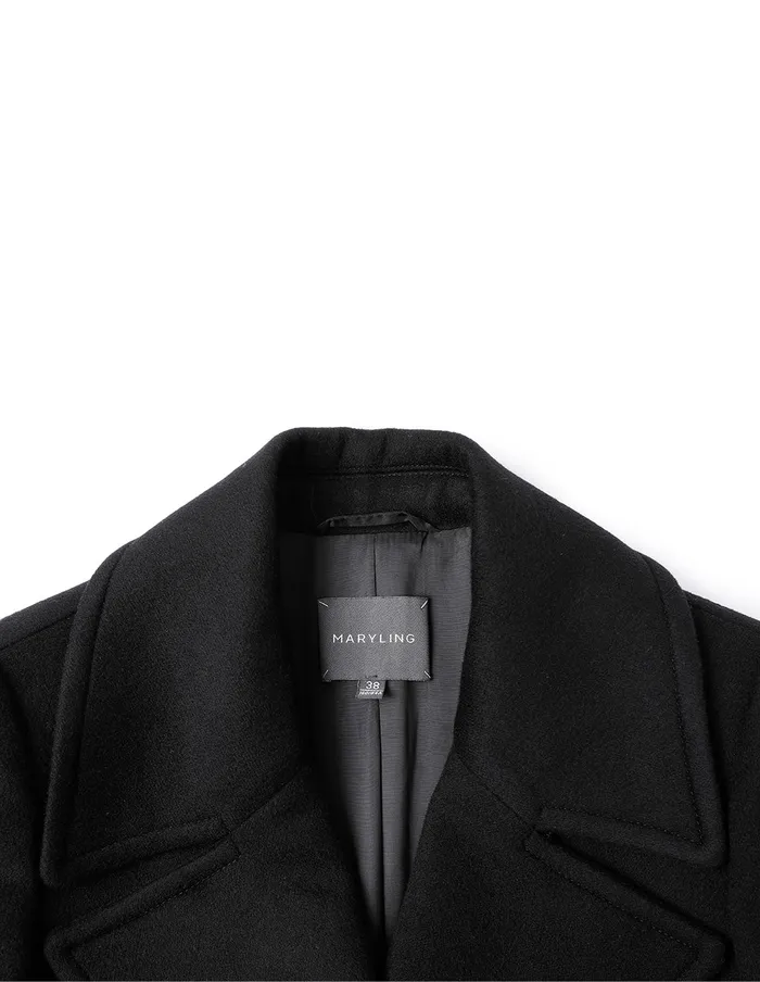 MARYLING Jacket and Coat WideShouldered DoubleBreasted Long Coat Black 8211 Women MARYLING Jacket and Coat WideShouldered DoubleBreasted Long Coat Black 8211 Women