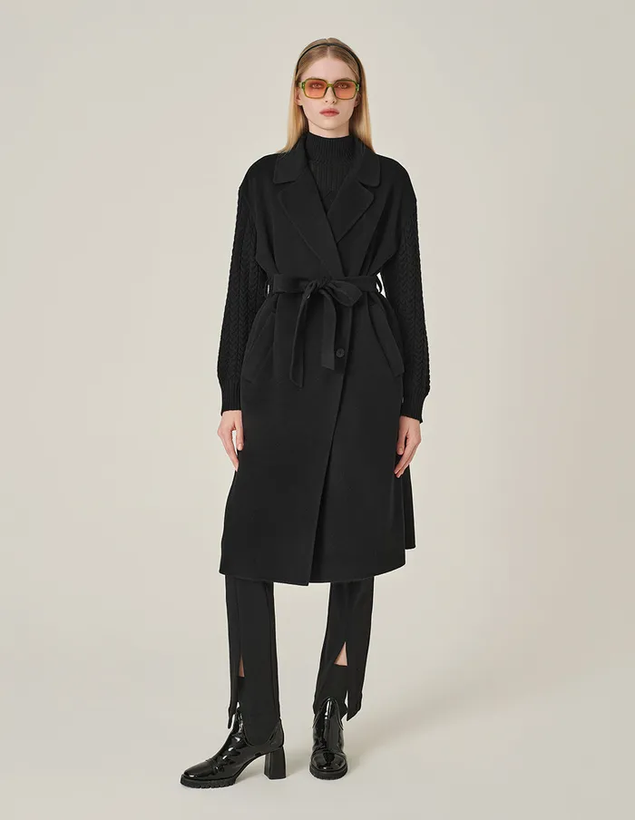 MARYLING Jacket and Coat Wrap DoubleSided Wool and Knitted Long Coat Black 8211 Women MARYLING Jacket and Coat Wrap DoubleSided Wool and Knitted Long Coat Black 8211 Women