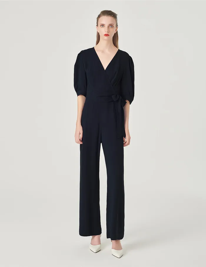 MARYLING Jumpsuits VNeck Embellished Belt Jumpsuit Mid 8211 Women MARYLING Jumpsuits VNeck Embellished Belt Jumpsuit Mid 8211 Women