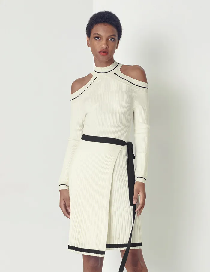 MARYLING Knit Dress Off Shoulder Black White Knit Dress Mix 8211 Women