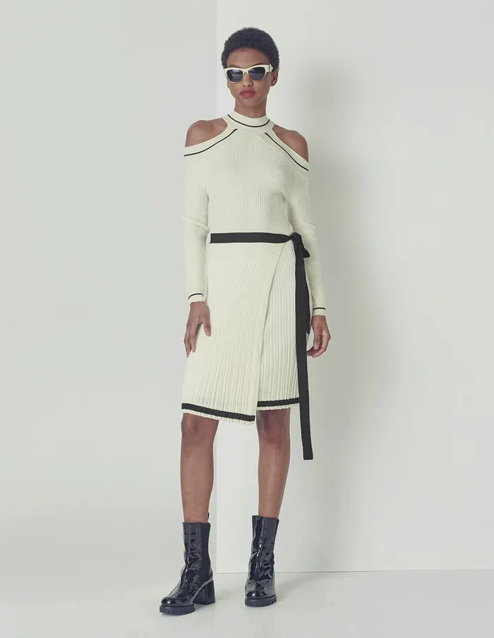 MARYLING Knit Dress Off Shoulder Black White Knit Dress Mix 8211 Women MARYLING Knit Dress Off Shoulder Black White Knit Dress Mix 8211 Women