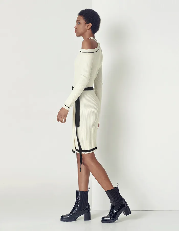 MARYLING Knit Dress Off Shoulder Black White Knit Dress Mix 8211 Women MARYLING Knit Dress Off Shoulder Black White Knit Dress Mix 8211 Women