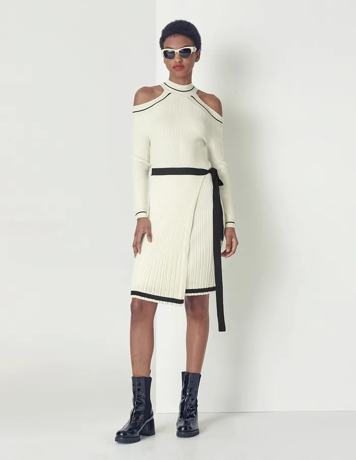 MARYLING Knit Dress Off Shoulder Black White Knit Dress Mix 8211 Women MARYLING Knit Dress Off Shoulder Black White Knit Dress Mix 8211 Women