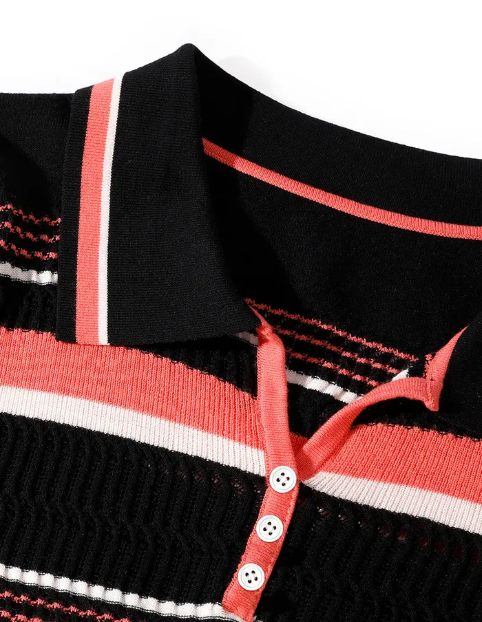 MARYLING Knit Dress Point Neck Short Sleeve Color Striped Dress Mix 8211 Women
