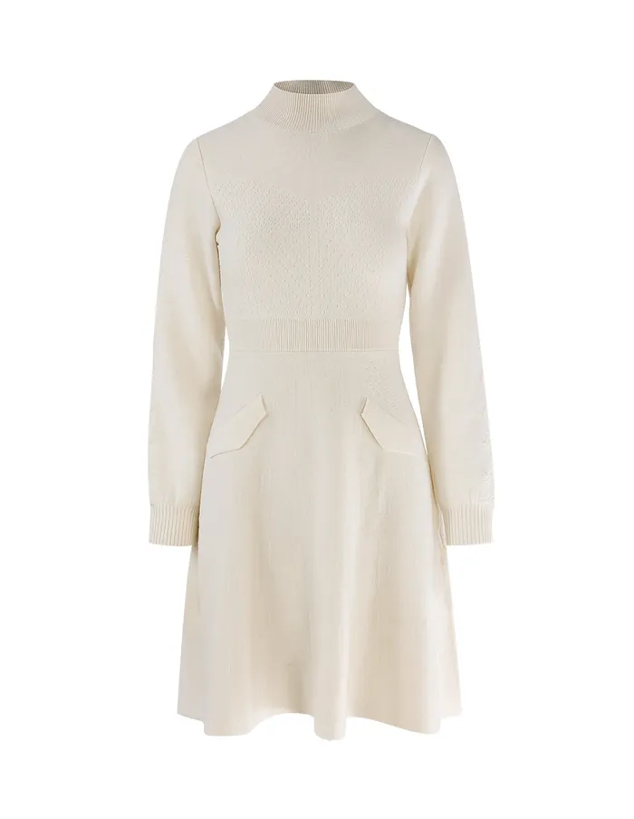 MARYLING Knit Dress TURTLENECK LACE DETAIL KNITTED DRESS White 8211 Women MARYLING Knit Dress TURTLENECK LACE DETAIL KNITTED DRESS White 8211 Women