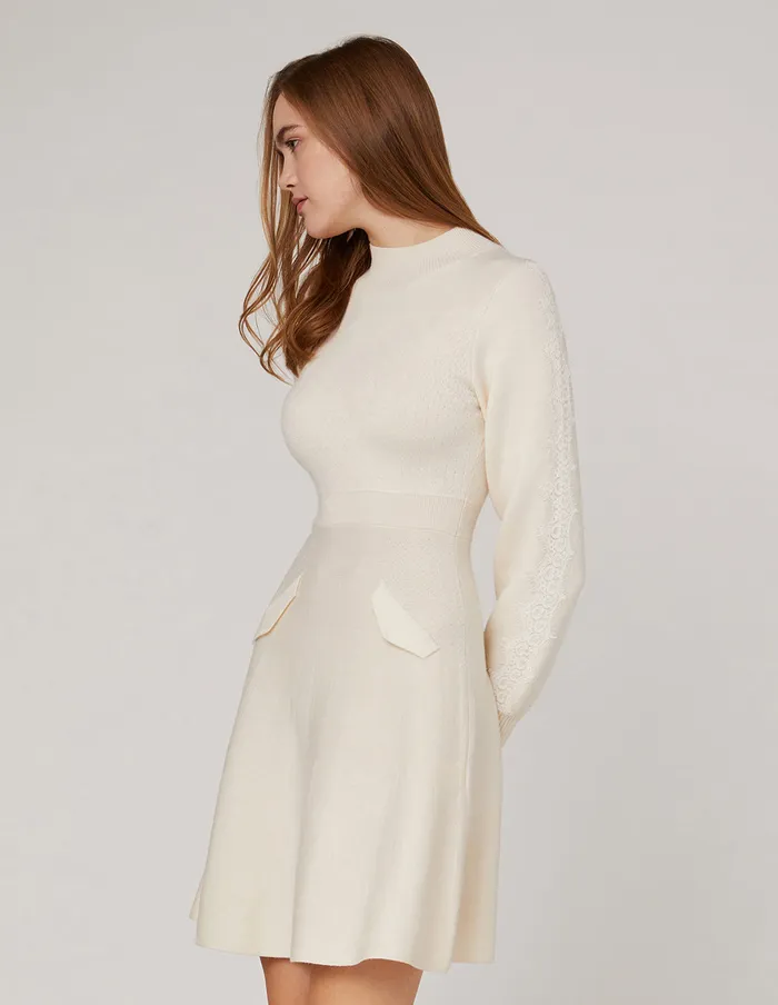 MARYLING Knit Dress TURTLENECK LACE DETAIL KNITTED DRESS White 8211 Women MARYLING Knit Dress TURTLENECK LACE DETAIL KNITTED DRESS White 8211 Women