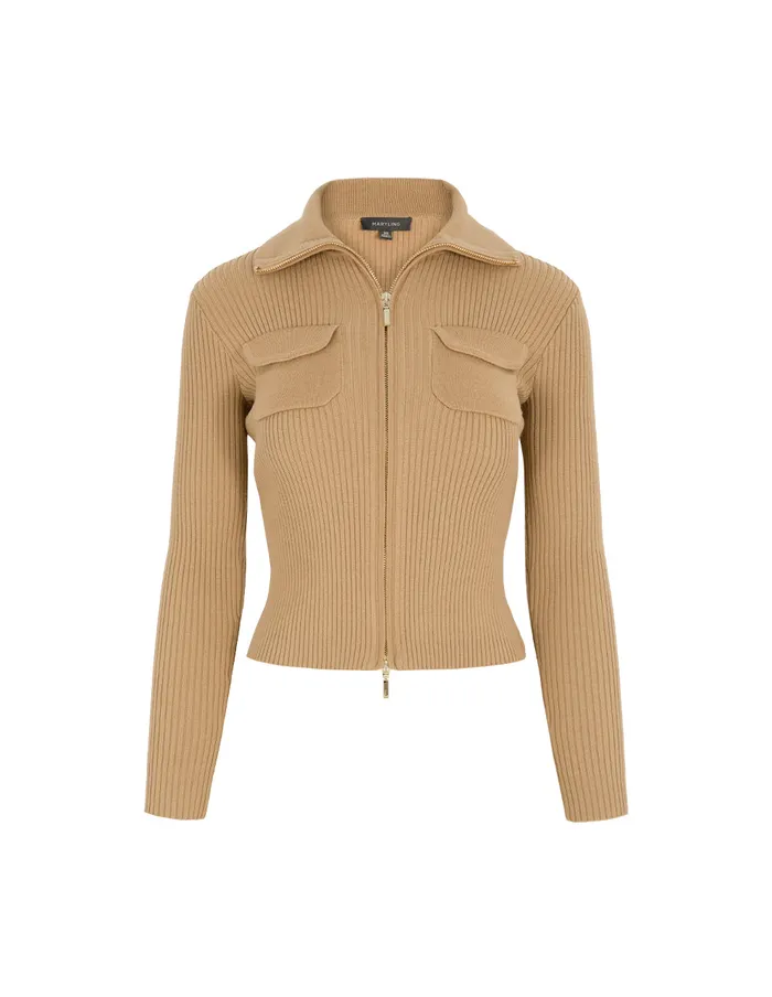 MARYLING Knitwear Apricot Stand Collar Zipper Sweater Sand 8211 Women MARYLING Knitwear Apricot Stand Collar Zipper Sweater Sand 8211 Women